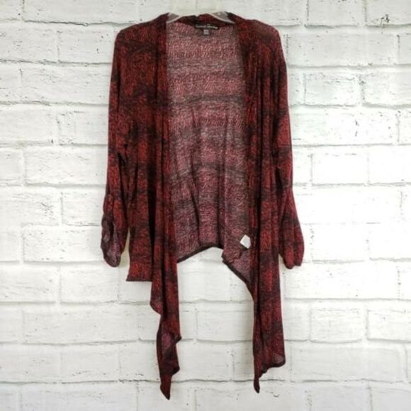 French Laundry Red Black Open Front Cardigan Long Sleeve Womens 2X XXL 18-20 - Picture 1 of 8